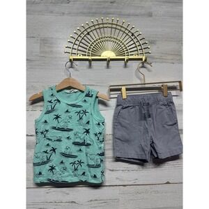 H&M Children's Place Outfit Boys 18-24M Mint Gray Surfing Dino Summer EUC